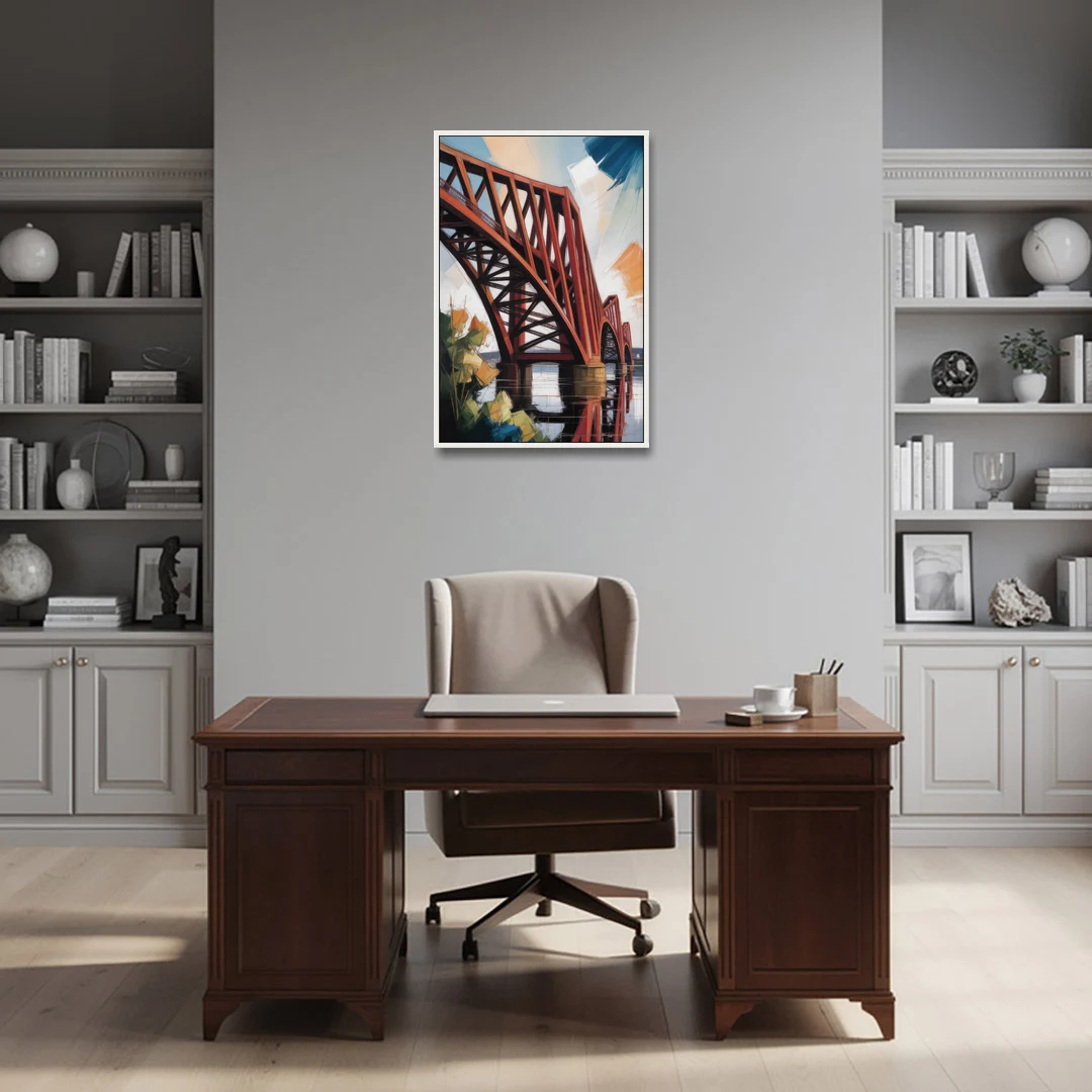 Forth Bridge Elegance - White Framed Canvas Wall Art - Office - 24x36