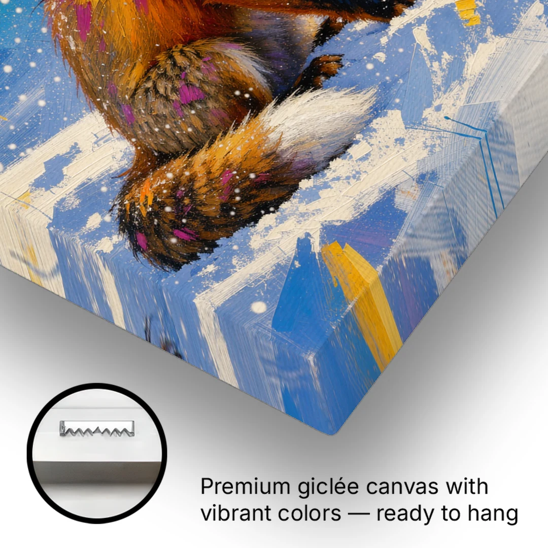 Fox in Snow Painting - Canvas Wall Art - Gallery Wrap Corner