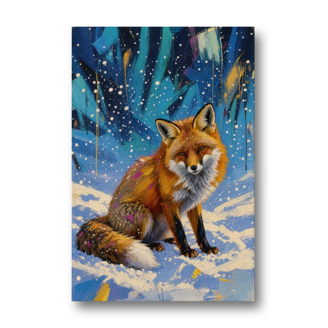 Fox in Snow Painting - Canvas Wall Art - Front
