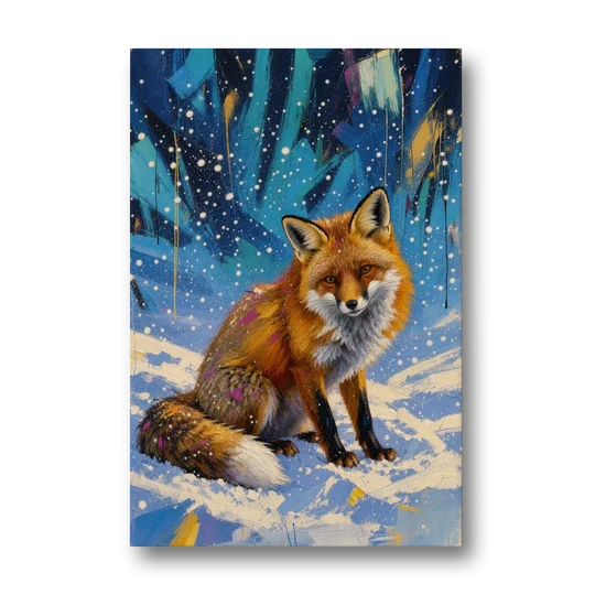 Fox in Snow Painting - Canvas Wall Art - Front