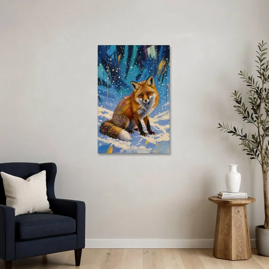 Fox in Snow Painting - Canvas Wall Art - Sofa - 24x36