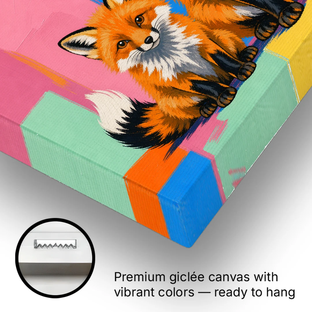 Pop Art Fox Mother and Two Cubs for the Nursery - Canvas Wall Art - Gallery Wrap Corner