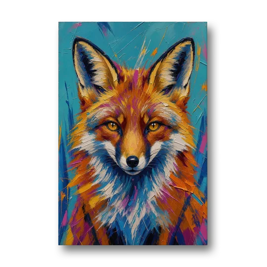 Fox Oil Painting in Electric Blue - Canvas Wall Art - Front