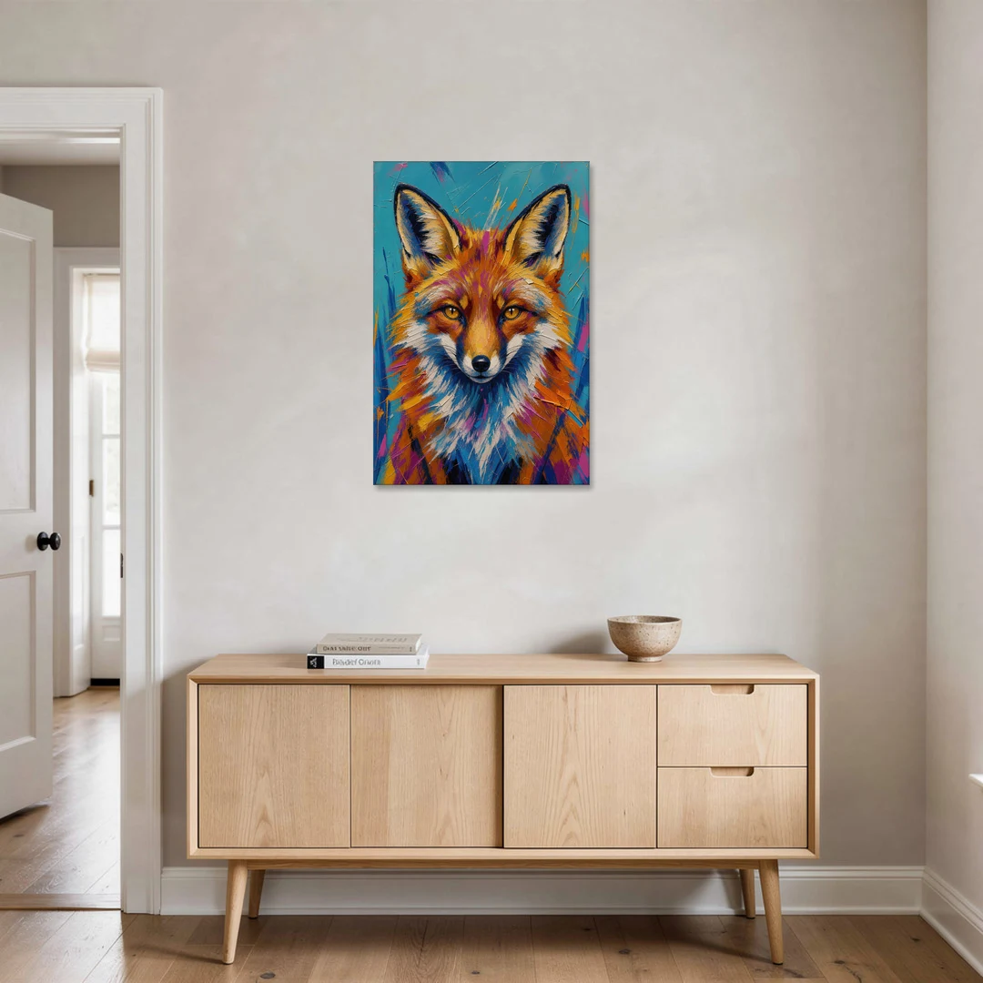 Fox Oil Painting in Electric Blue - Canvas Wall Art - Coffee Table - 24x36