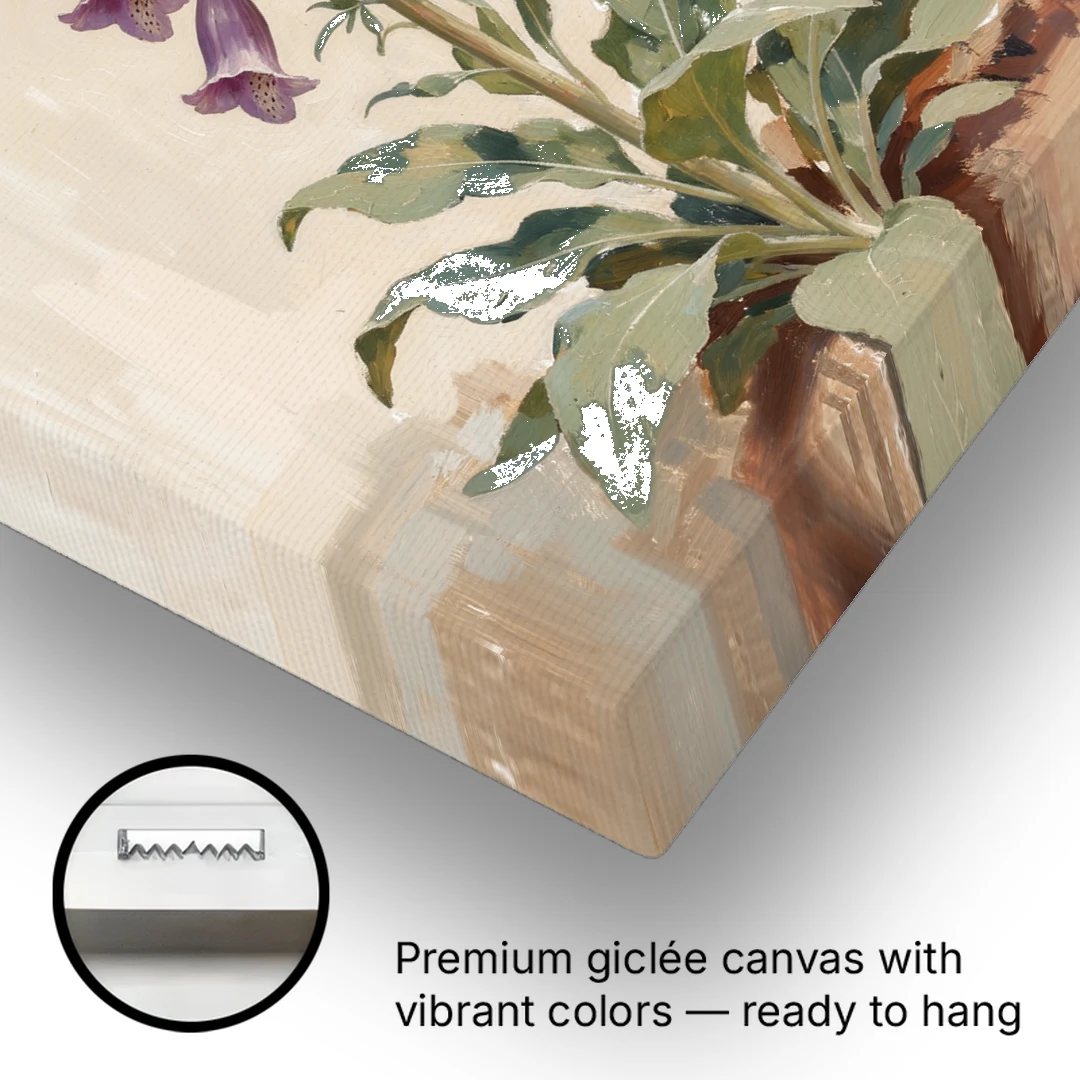 Foxglove Painting with Speckled Bell Spire - Canvas Wall Art - Gallery Wrap Corner
