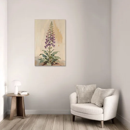 Foxglove Painting with Speckled Bell Spire - Canvas Wall Art - Sofa - 24x36