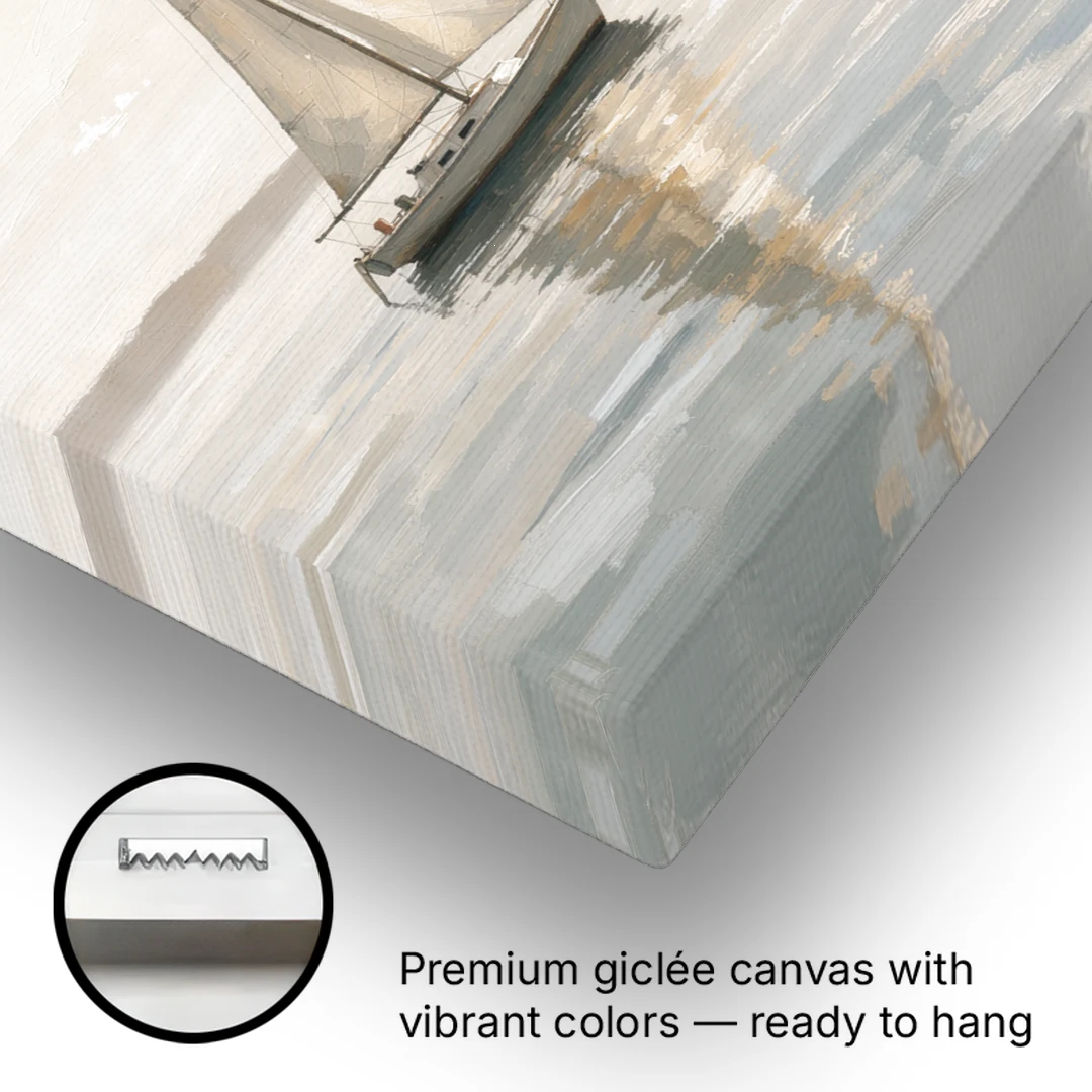 Foyer Wall Art Lone Sailboat on a Glassy Bay - Canvas Wall Art - Gallery Wrap Corner