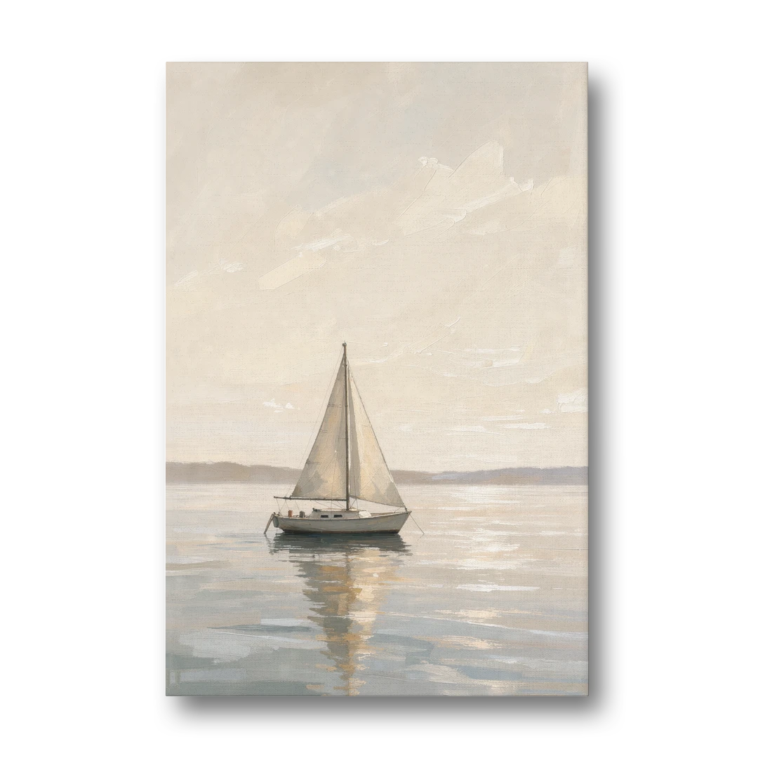 Foyer Wall Art Lone Sailboat on a Glassy Bay - Canvas Wall Art - Front