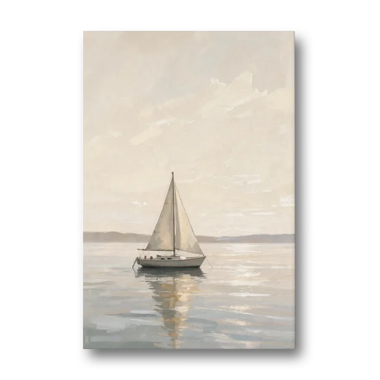 Foyer Wall Art Lone Sailboat on a Glassy Bay - Canvas Wall Art - Front