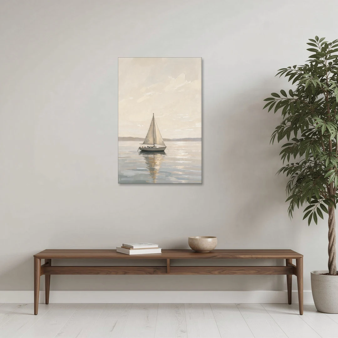 Foyer Wall Art Lone Sailboat on a Glassy Bay - Canvas Wall Art - Coffee Table - 24x36
