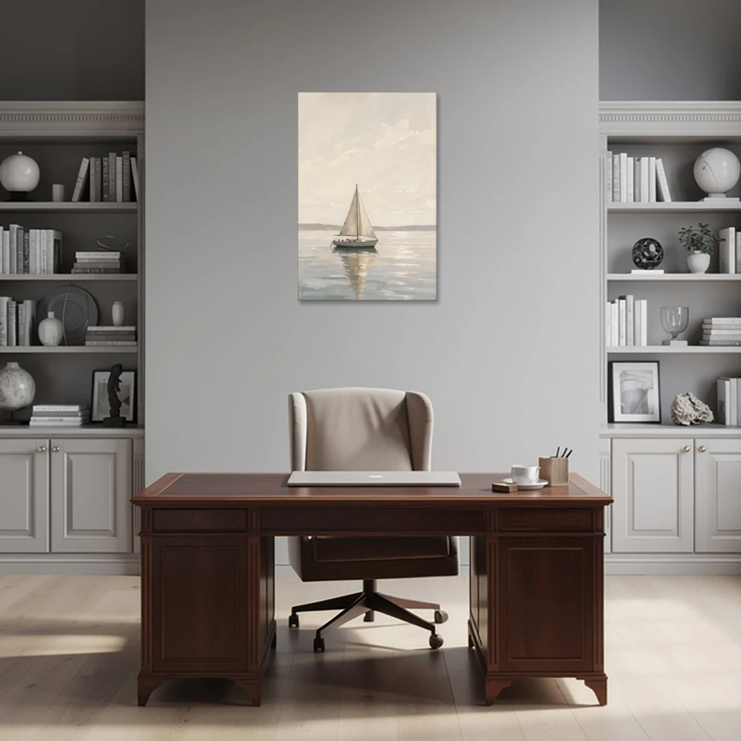 Foyer Wall Art Lone Sailboat on a Glassy Bay - Canvas Wall Art - Office - 24x36