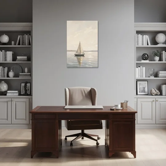 Foyer Wall Art Lone Sailboat on a Glassy Bay - Canvas Wall Art - Office - 24x36
