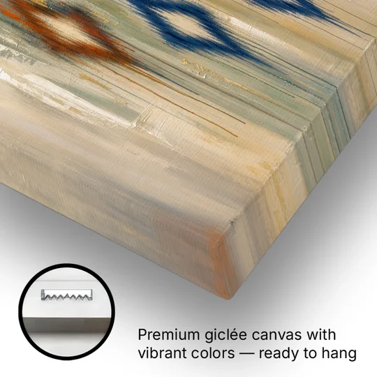 Framed Abstract Painting of Drifting Ikat Diamonds - Canvas Wall Art - Gallery Wrap Corner