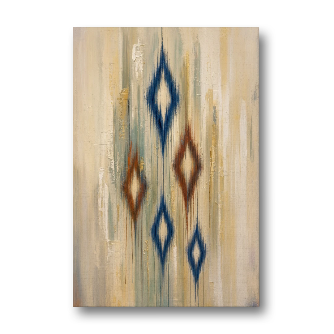 Framed Abstract Painting of Drifting Ikat Diamonds - Canvas Wall Art - Front