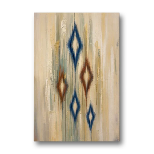 Framed Abstract Painting of Drifting Ikat Diamonds - Canvas Wall Art - Front