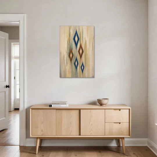 Framed Abstract Painting of Drifting Ikat Diamonds - Canvas Wall Art - Coffee Table - 24x36