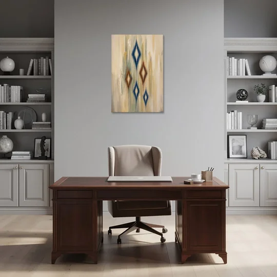 Framed Abstract Painting of Drifting Ikat Diamonds - Canvas Wall Art - Office - 24x36