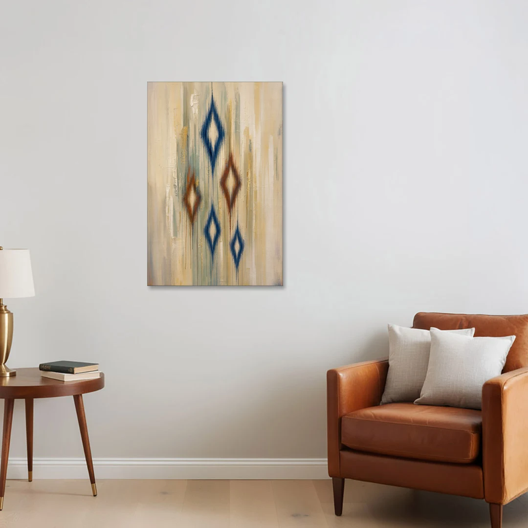 Framed Abstract Painting of Drifting Ikat Diamonds - Canvas Wall Art - Sofa - 24x36