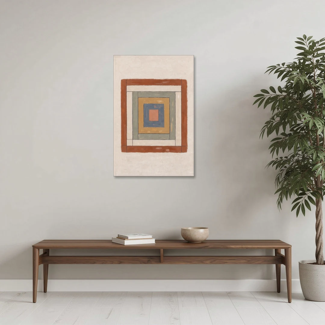 Framed Boho Wall Art with Nested Quilt Squares - Canvas Wall Art - Coffee Table - 24x36