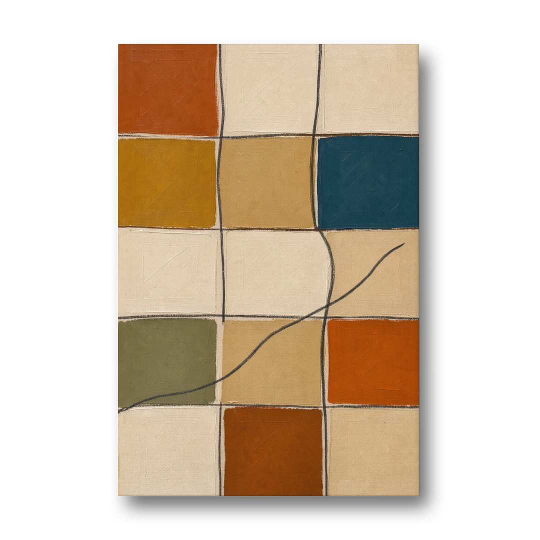 Framed Geometric Wall Art with a Wandering Line - Canvas Wall Art - Front