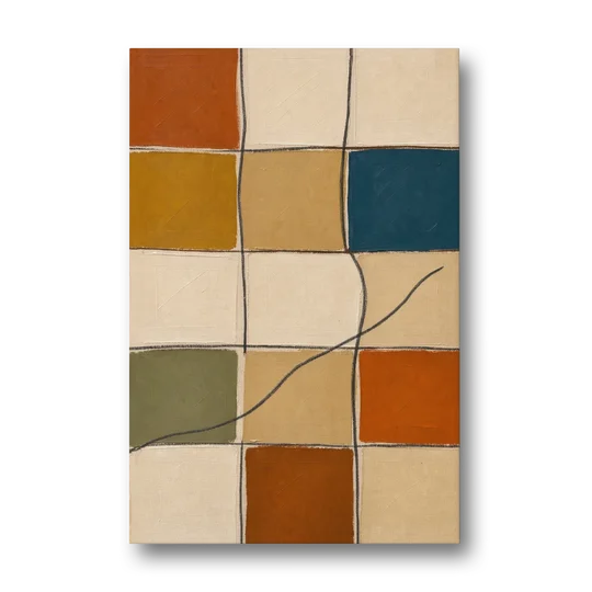 Framed Geometric Wall Art with a Wandering Line - Canvas Wall Art - Front