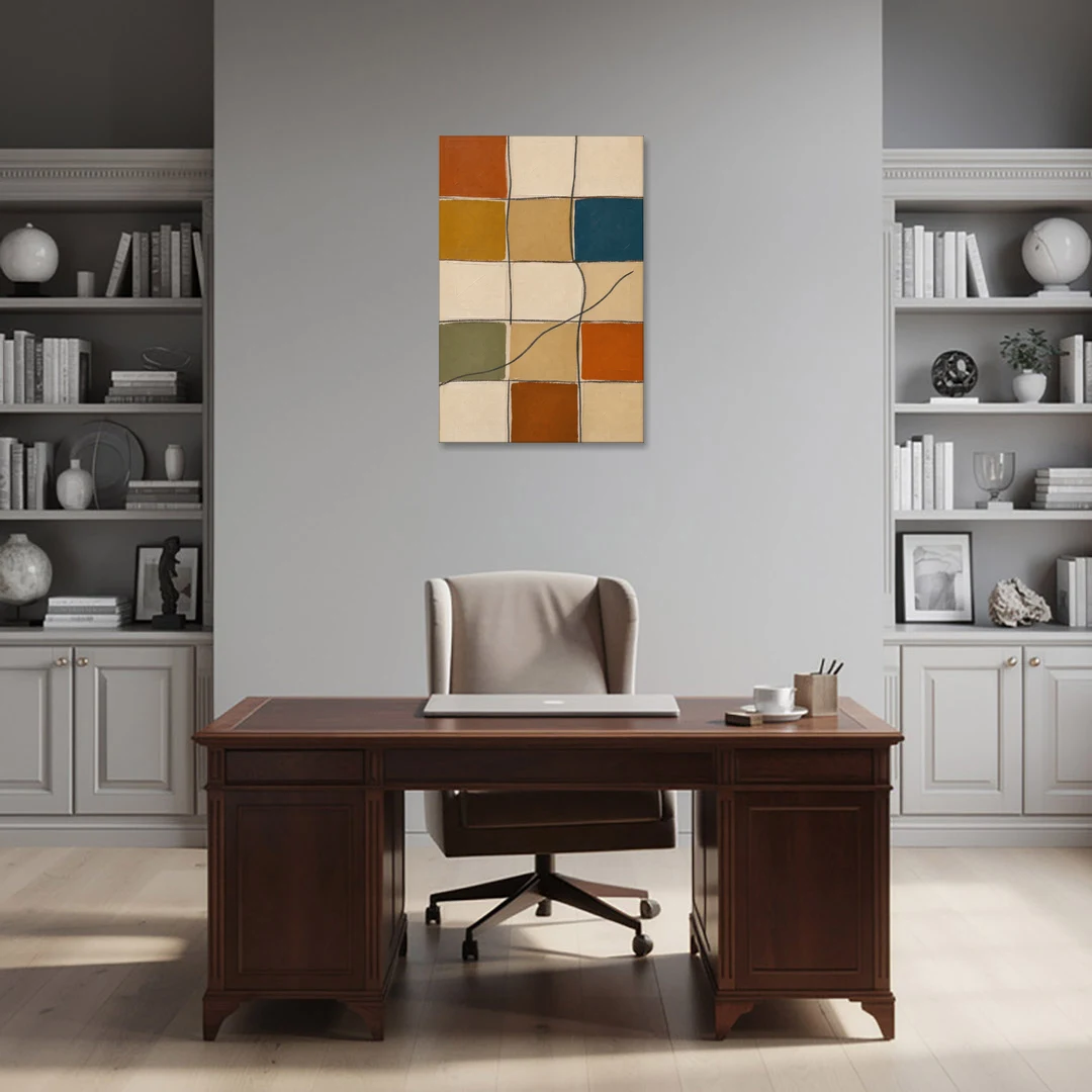 Framed Geometric Wall Art with a Wandering Line - Canvas Wall Art - Office - 24x36