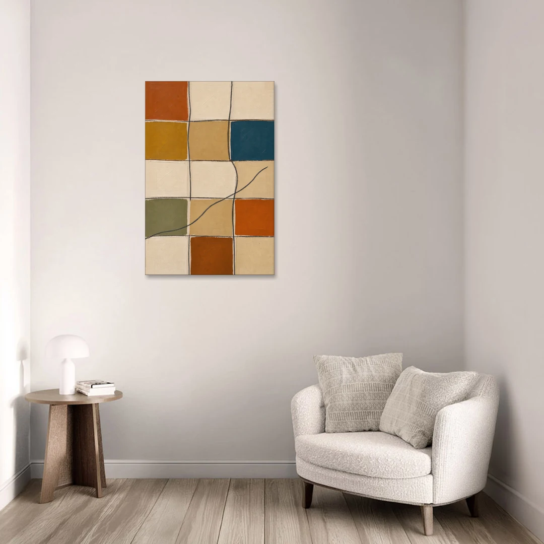 Framed Geometric Wall Art with a Wandering Line - Canvas Wall Art - Sofa - 24x36