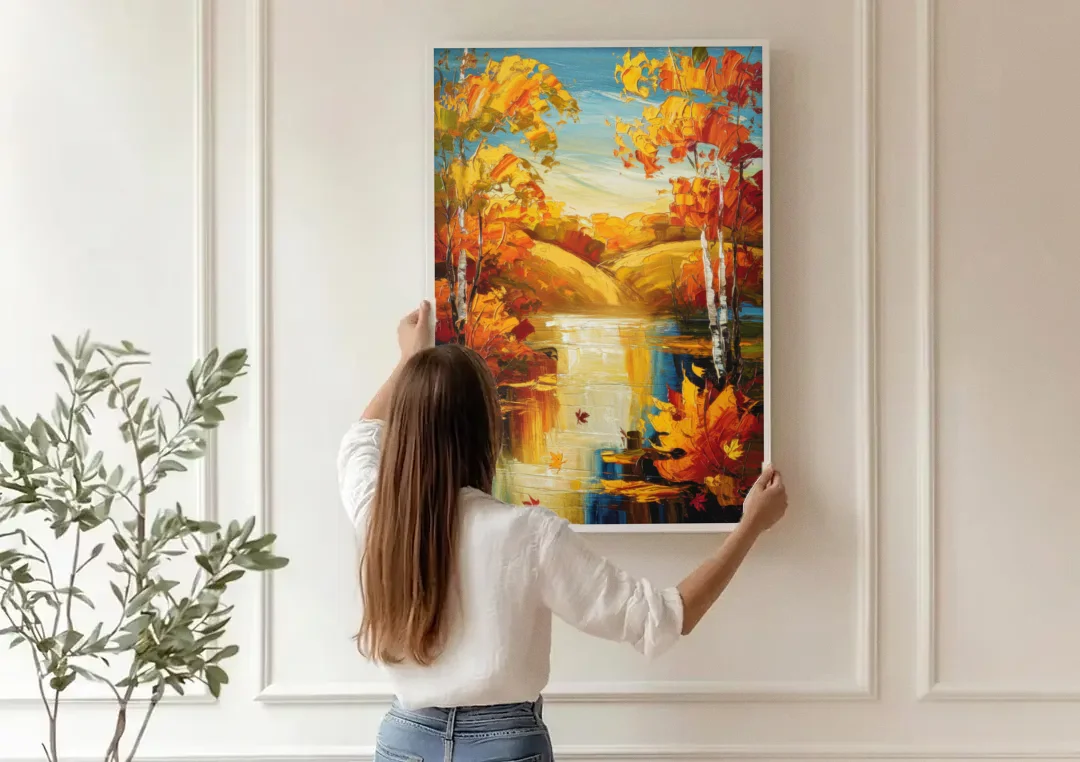 Franklin Autumn Vibes canvas wall art being hung on a paneled wall