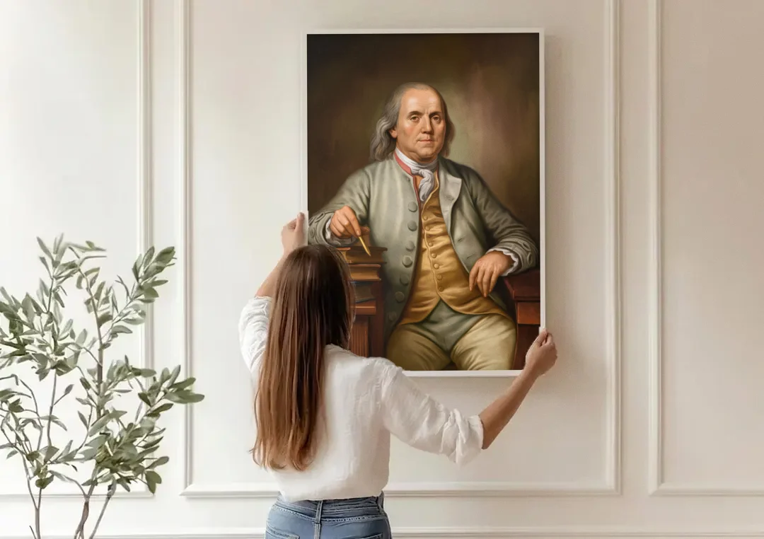 Franklin Cultural Heritage canvas wall art being hung on a paneled wall