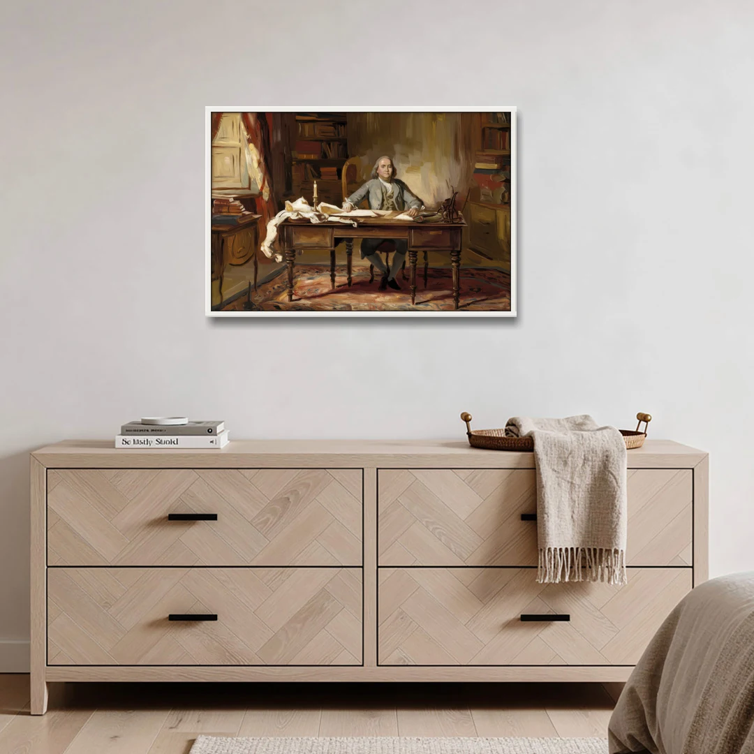 Franklin Historic Charm - White Framed Canvas Wall Art - Coffee Table - 36x24