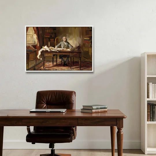 Franklin Historic Charm - White Framed Canvas Wall Art - Office - 36x24