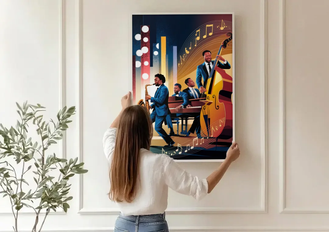 Franklin Music Legacy canvas wall art being hung on a paneled wall