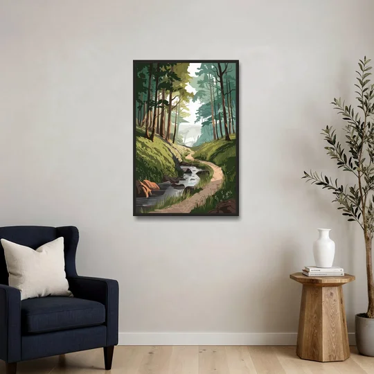 Franklin Nature Trails - Black Framed Canvas Wall Art - Sofa - 24x36