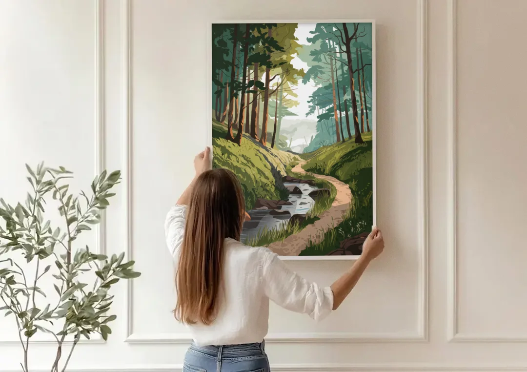 Franklin Nature Trails canvas wall art being hung on a paneled wall