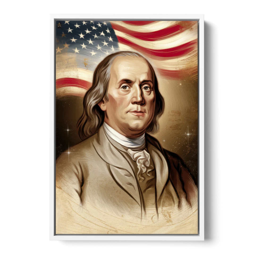Franklin Patriotic Spirit - White Framed Canvas Wall Art - Front