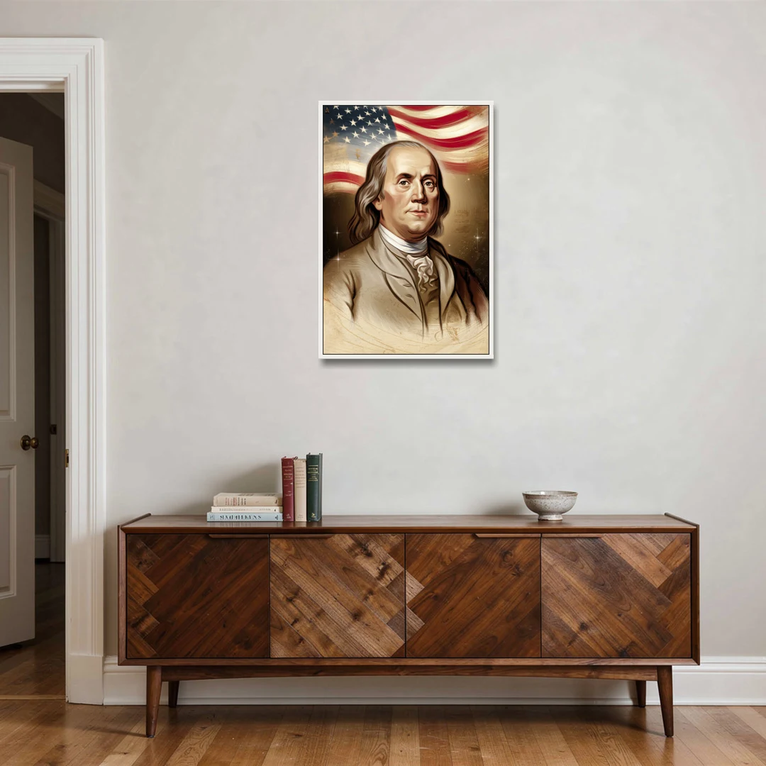 Franklin Patriotic Spirit - White Framed Canvas Wall Art - Coffee Table - 24x36