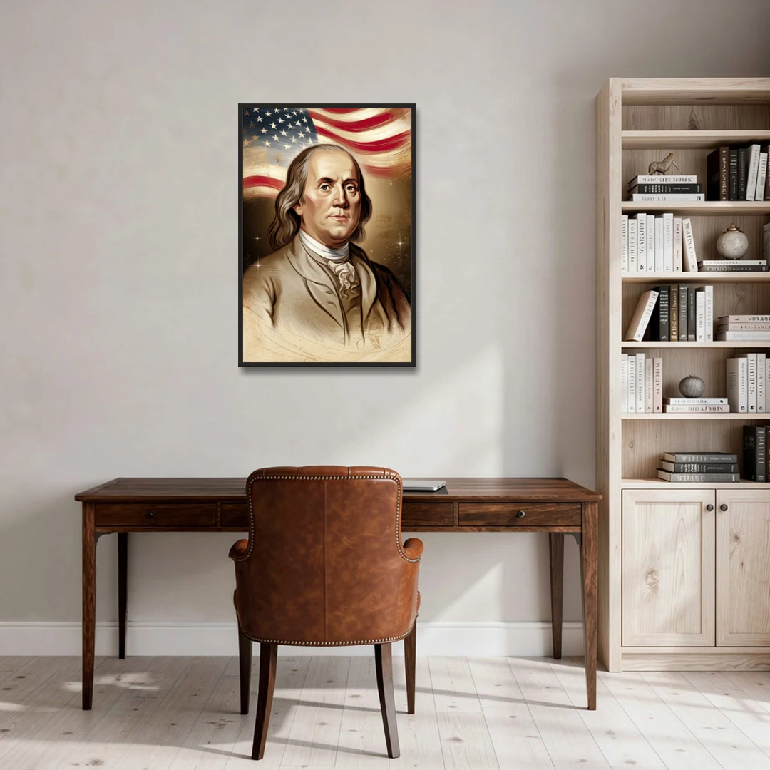 Franklin Patriotic Spirit - Black Framed Canvas Wall Art - Office - 24x36