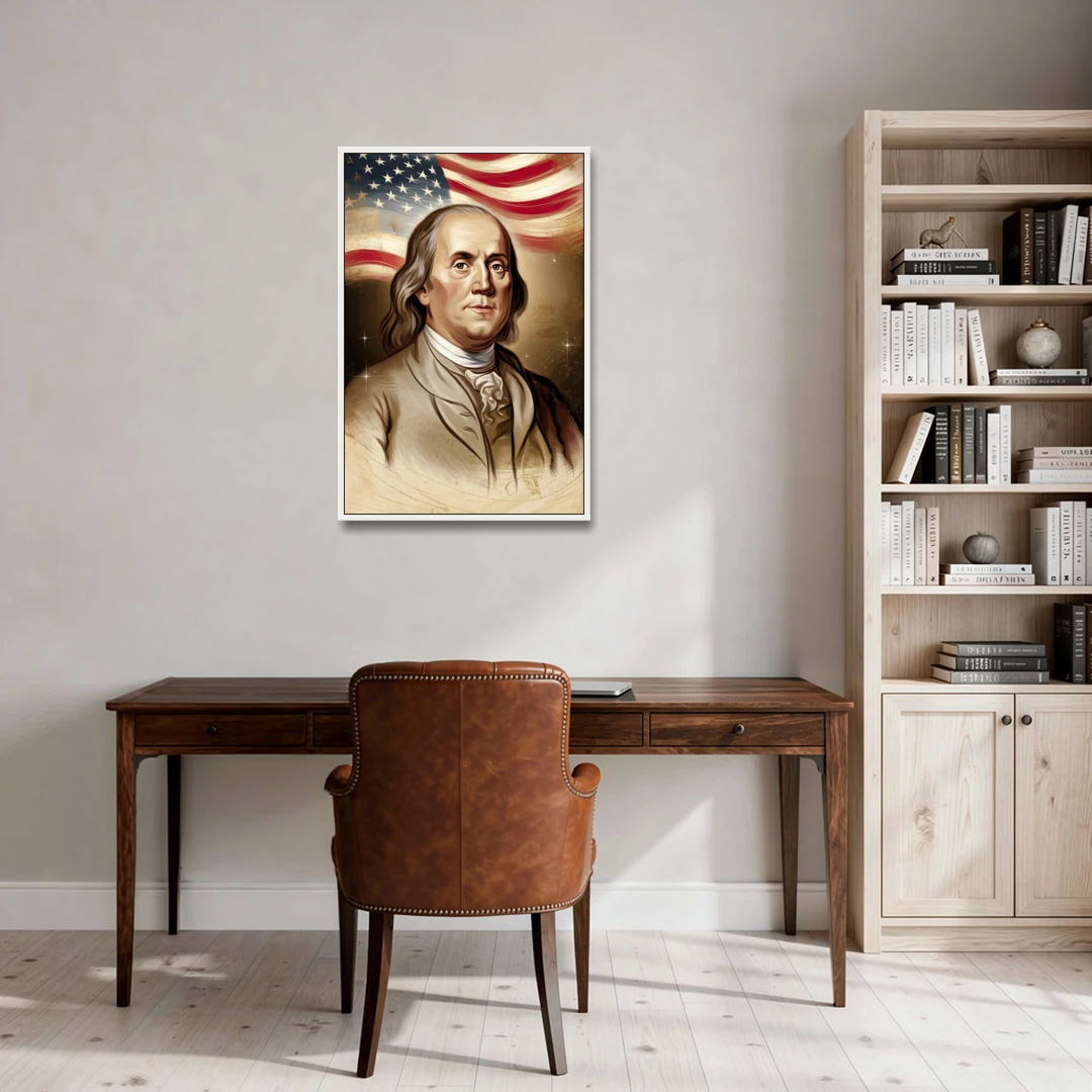 Franklin Patriotic Spirit - White Framed Canvas Wall Art - Office - 24x36