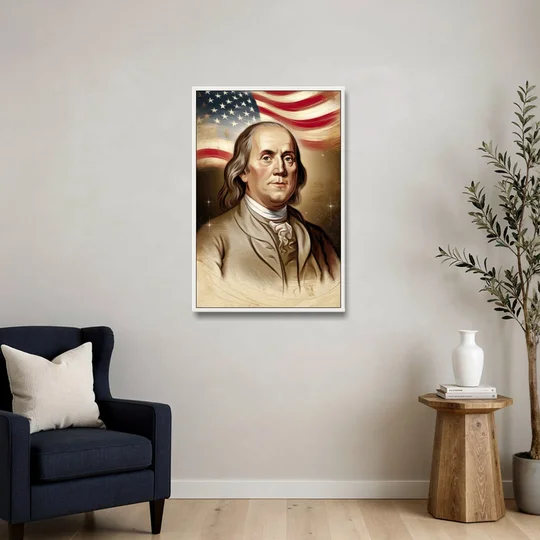 Franklin Patriotic Spirit - White Framed Canvas Wall Art - Sofa - 24x36