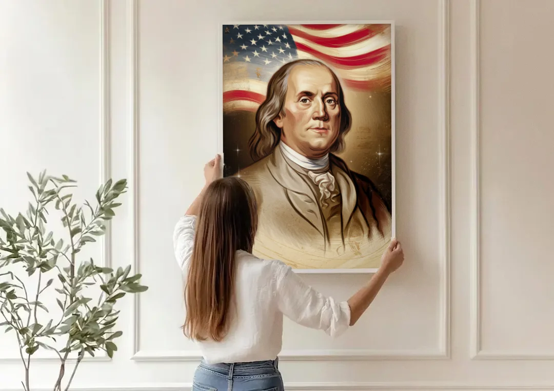 Franklin Patriotic Spirit canvas wall art being hung on a paneled wall