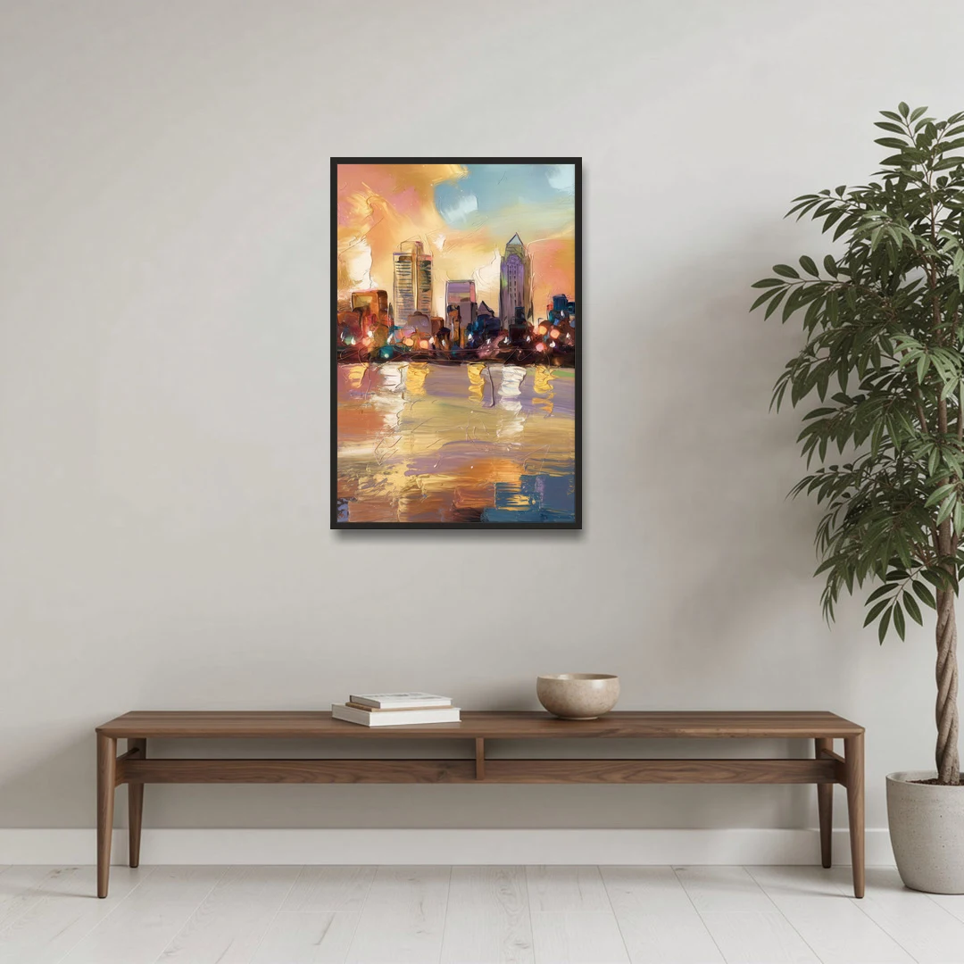 Franklin Skyline View - Black Framed Canvas Wall Art - Coffee Table - 24x36