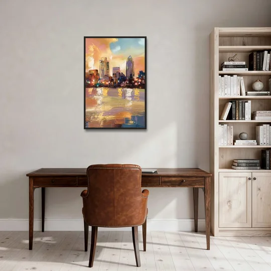 Franklin Skyline View - Black Framed Canvas Wall Art - Office - 24x36