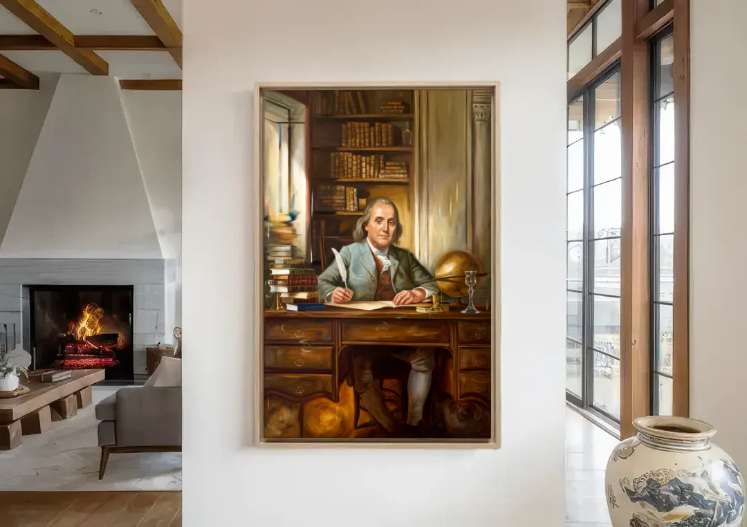 Franklin Timeless Elegance canvas wall art in a living room with a fireplace