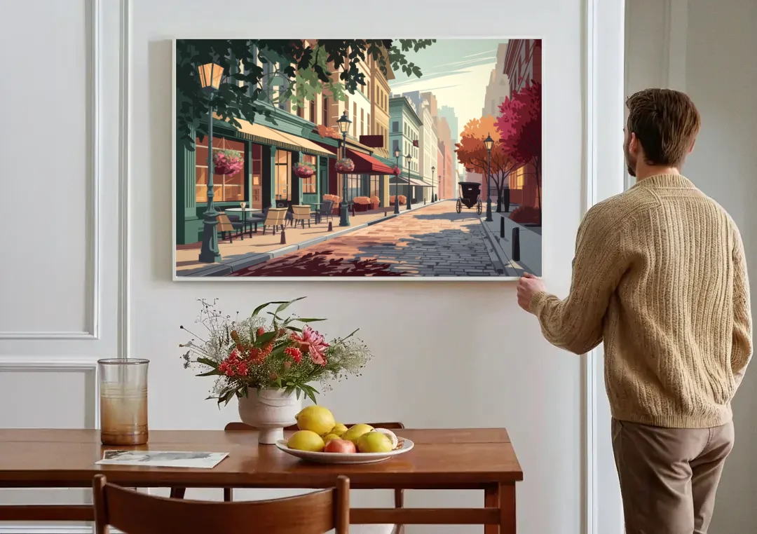 Franklin Vintage Streets canvas wall art above a dining table