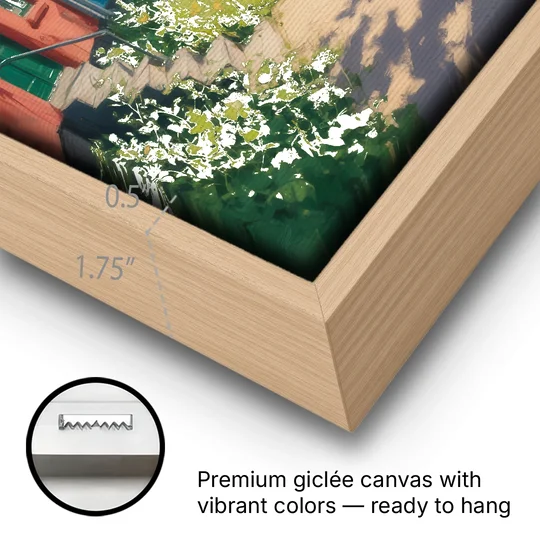 Freetown Christiania - Oak Framed Canvas Wall Art - Gallery Wrap Corner