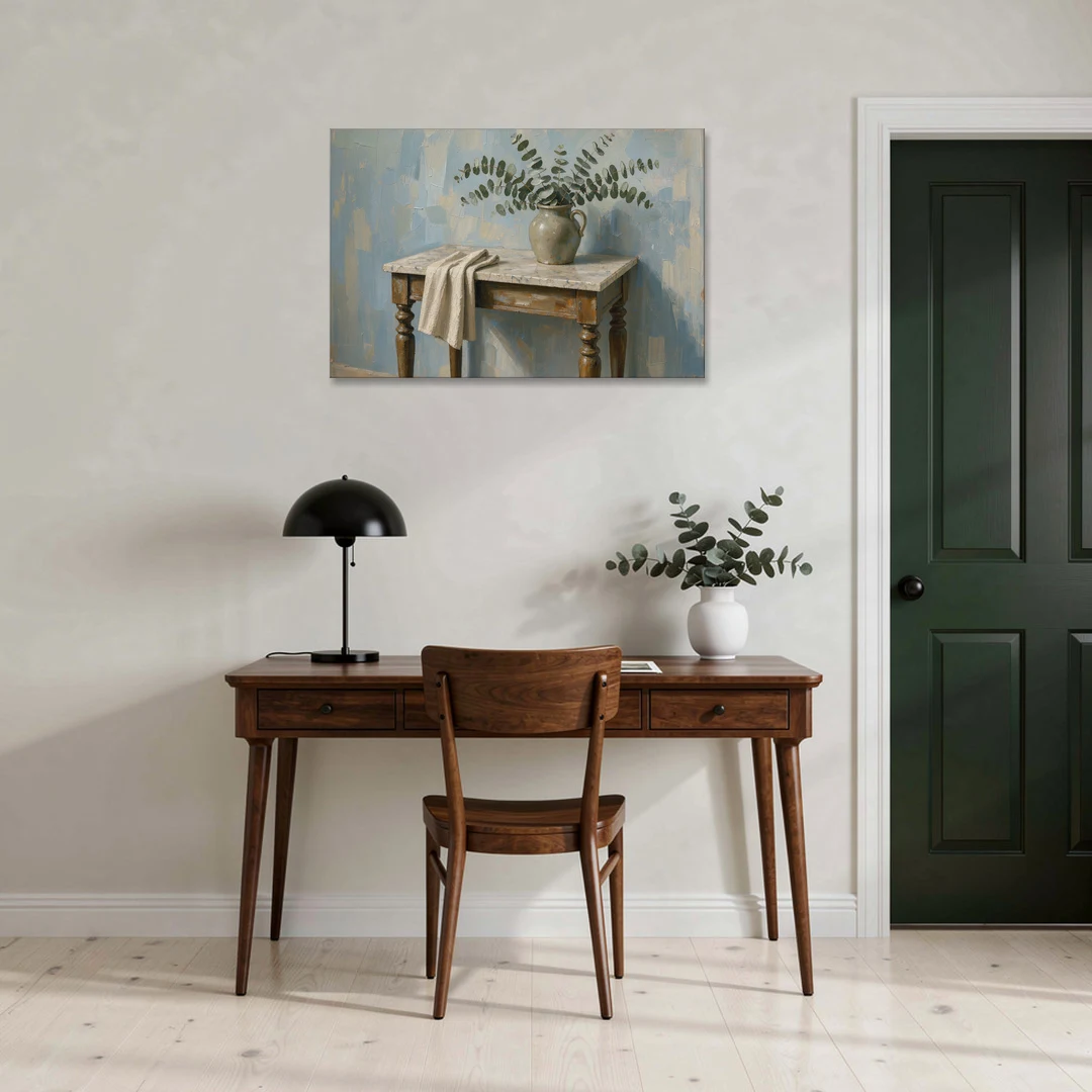 French Country Bathroom Wall Art of a Eucalyptus Washstand - Canvas Wall Art - Office - 36x24