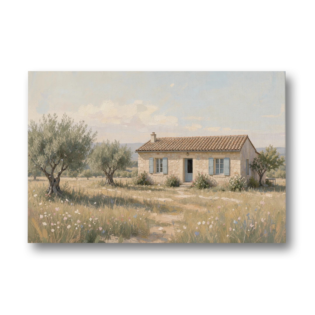 French Country Wall Art of a Provençal Farmhouse - Canvas Wall Art - Front