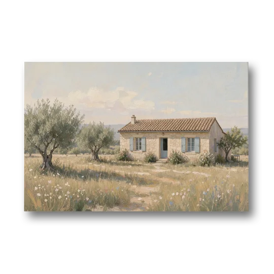 French Country Wall Art of a Provençal Farmhouse - Canvas Wall Art - Front