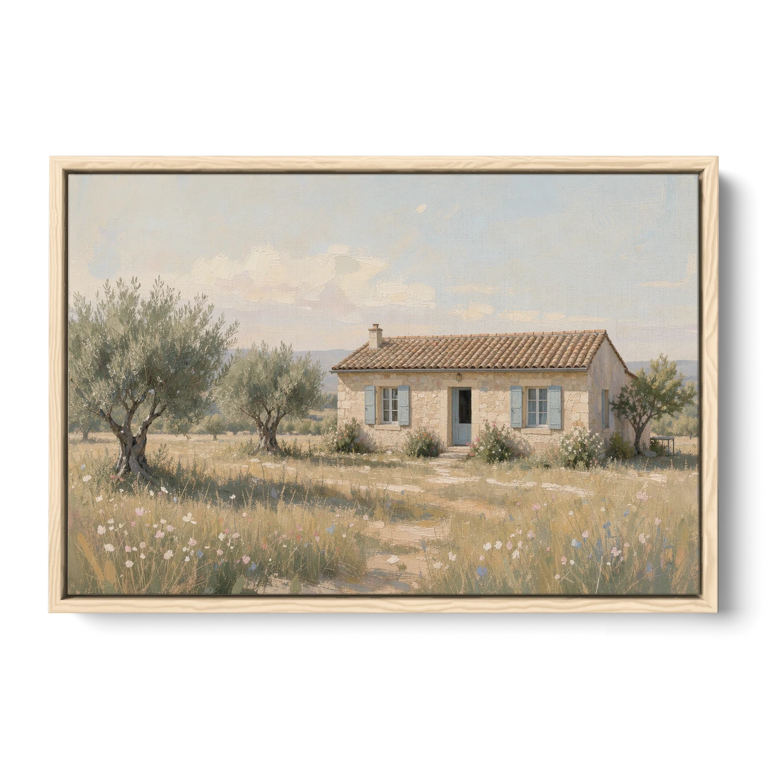 French Country Wall Art of a Provençal Farmhouse - Oak Framed Canvas Wall Art - Front