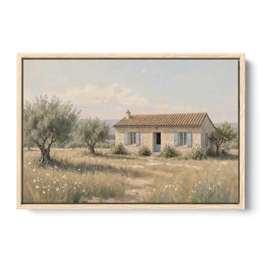 French Country Wall Art of a Provençal Farmhouse - Oak Framed Canvas Wall Art - Front